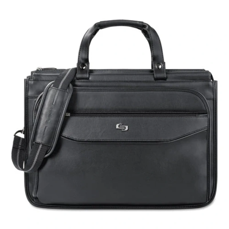 Harrison Briefcase, Fits Devices Up To 15.6″, Vinyl, 16.75 X 7.75 X 12, Black